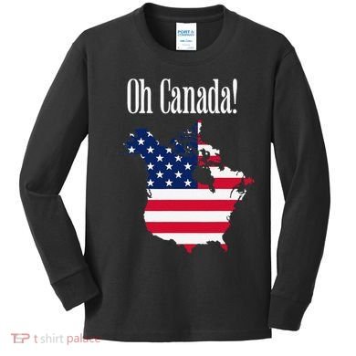 Funny Trump Oh Canada! Usa Canada Map 51st State Kids Long Sleeve Shirt