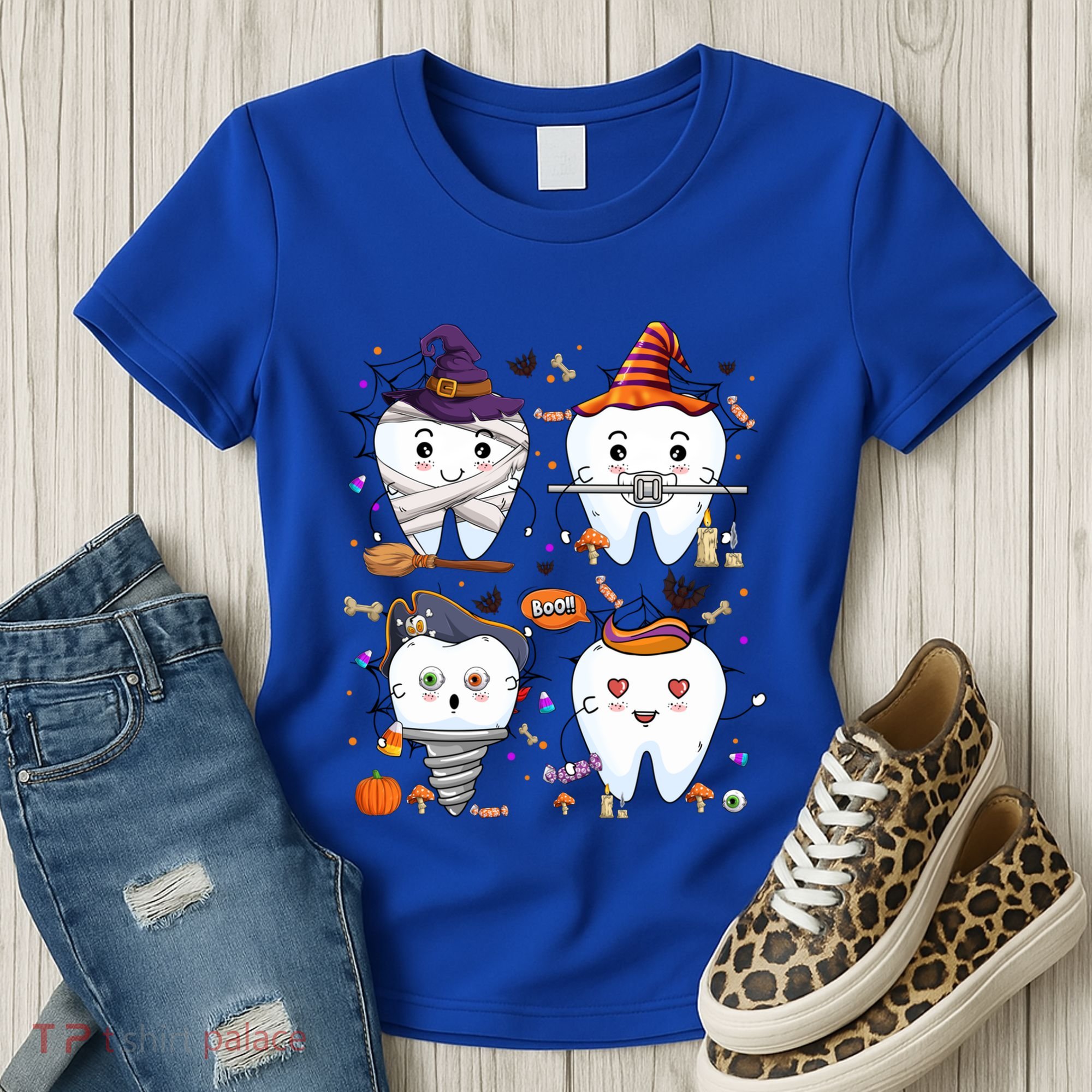 Funny Trick Or Teeth Denstist Halloween Costume Dental Squad Funny Gift Women's T-Shirt
