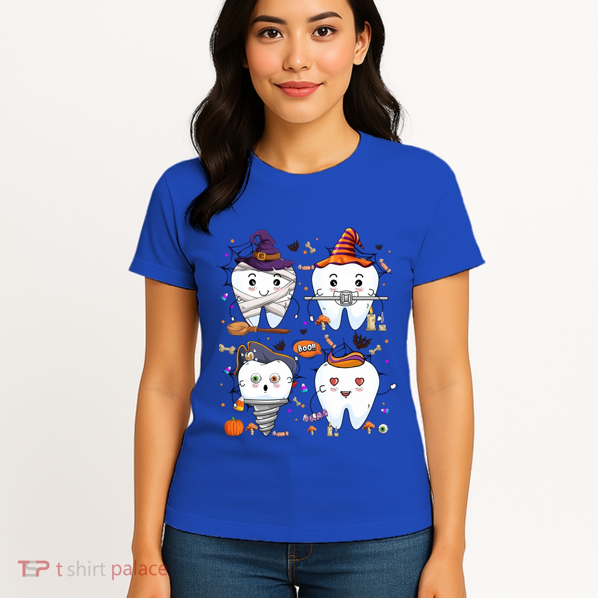 Funny Trick Or Teeth Denstist Halloween Costume Dental Squad Funny Gift Women's T-Shirt