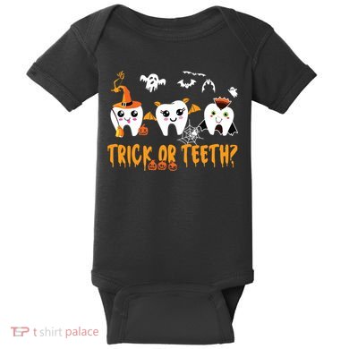 Funny Trick Or Teeth Dentist Halloween Costume Dental Squad Baby Bodysuit