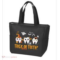 Funny Trick Or Teeth Dentist Halloween Costume Dental Squad Tote Bag thumb 3