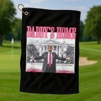 Funny Trump Pink Daddys Home  Trump 2024 Golf Towel thumb 1