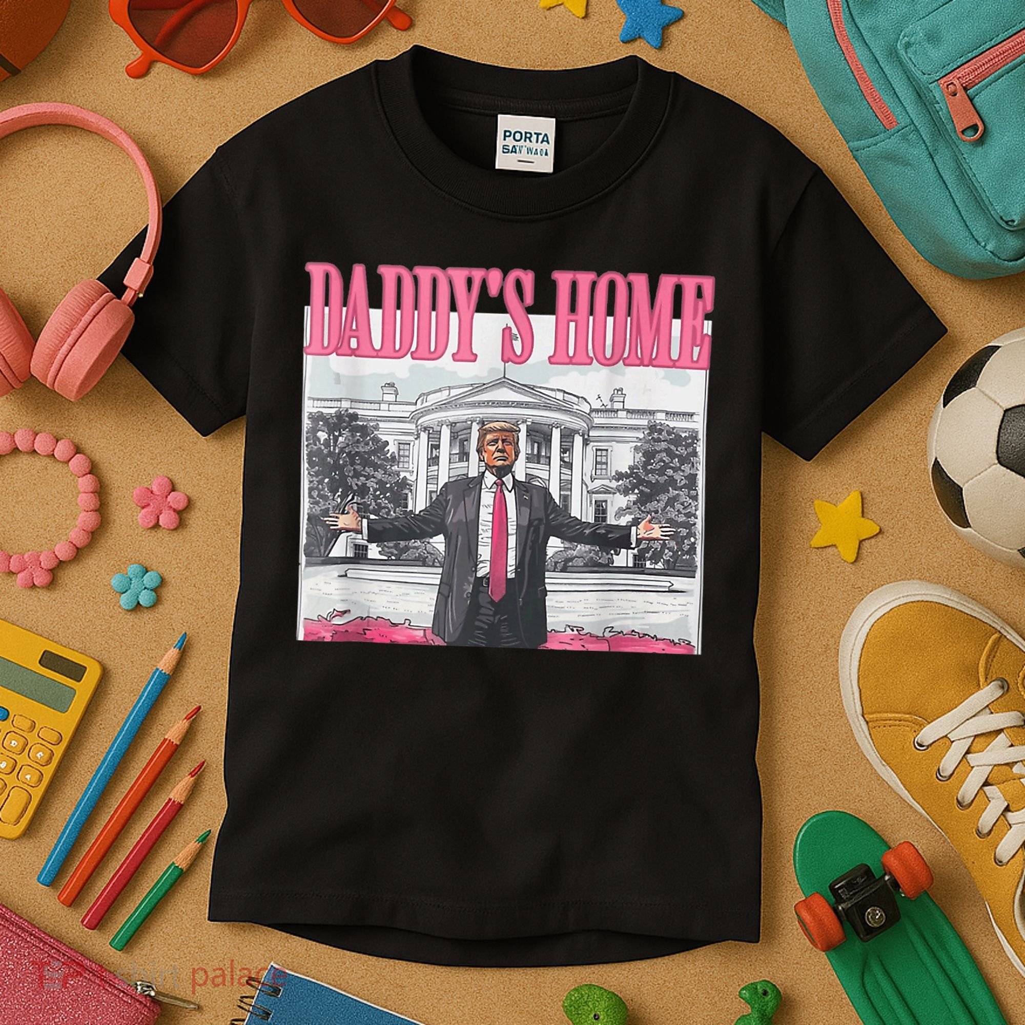 Funny Trump Pink Daddys Home  Trump 2024 Kids T-Shirt