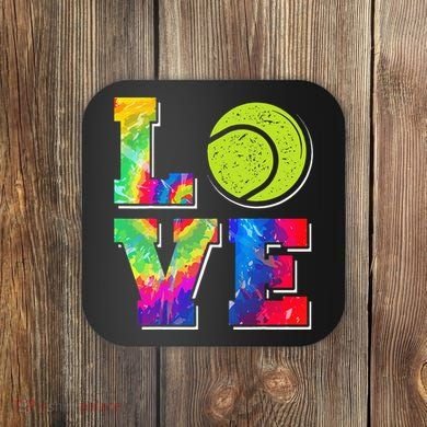 Funny Tennis Player Racket Tie Dye Love Coaster