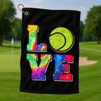 Funny Tennis Player Racket Tie Dye Love Golf Towel thumb 1