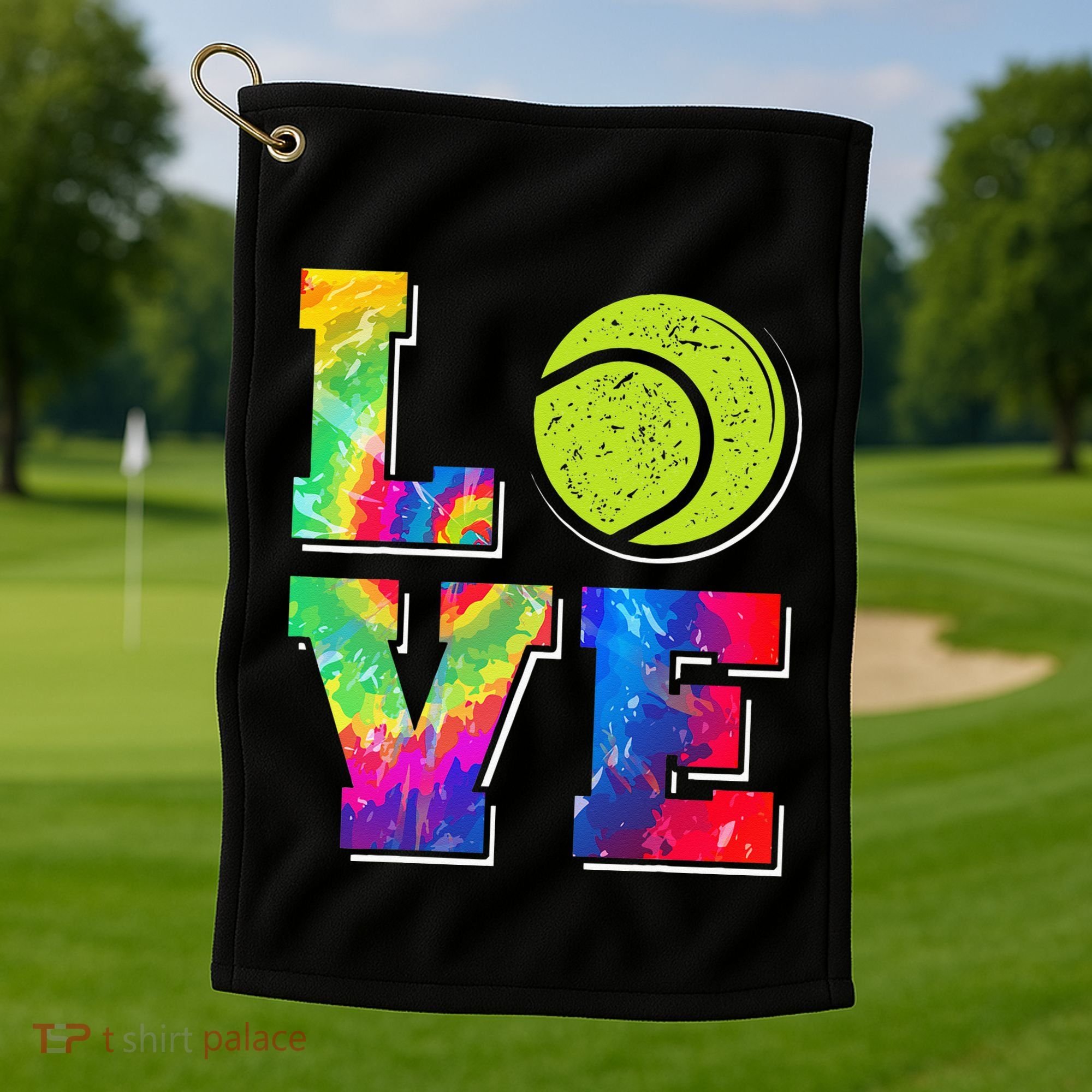 Funny Tennis Player Racket Tie Dye Love Golf Towel