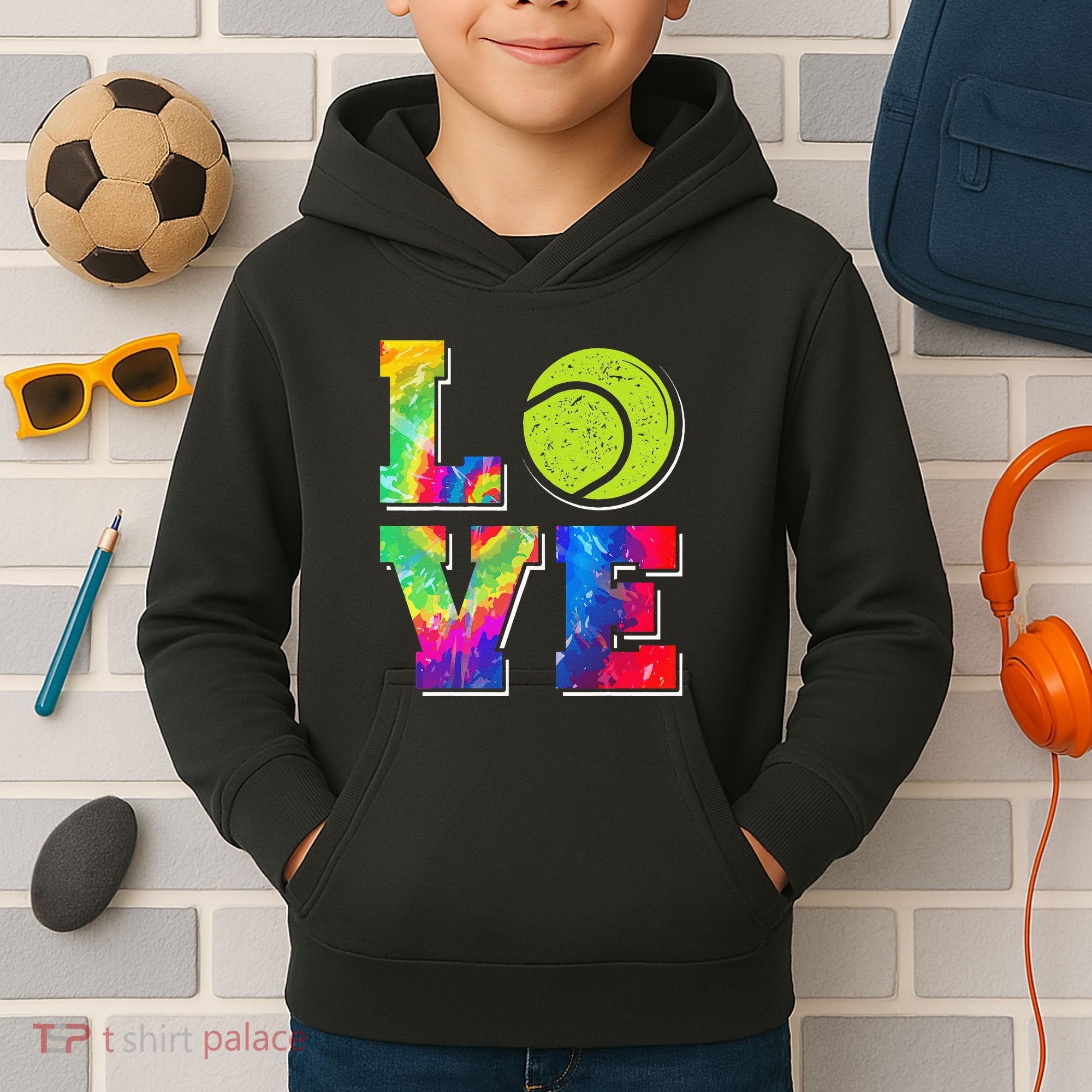 Funny Tennis Player Racket Tie Dye Love Kids Hoodie