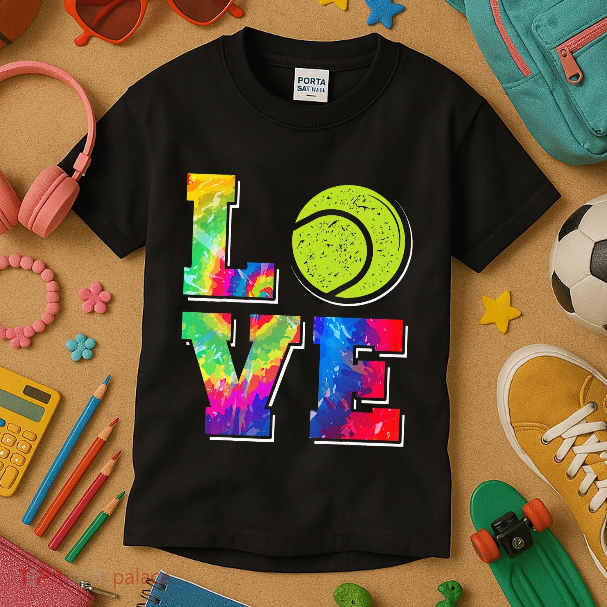 Funny Tennis Player Racket Tie Dye Love Kids T-Shirt