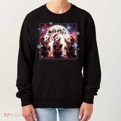 Funny Three Possum Moon Christmas Opossum Santa Hat Women's Sweatshirt