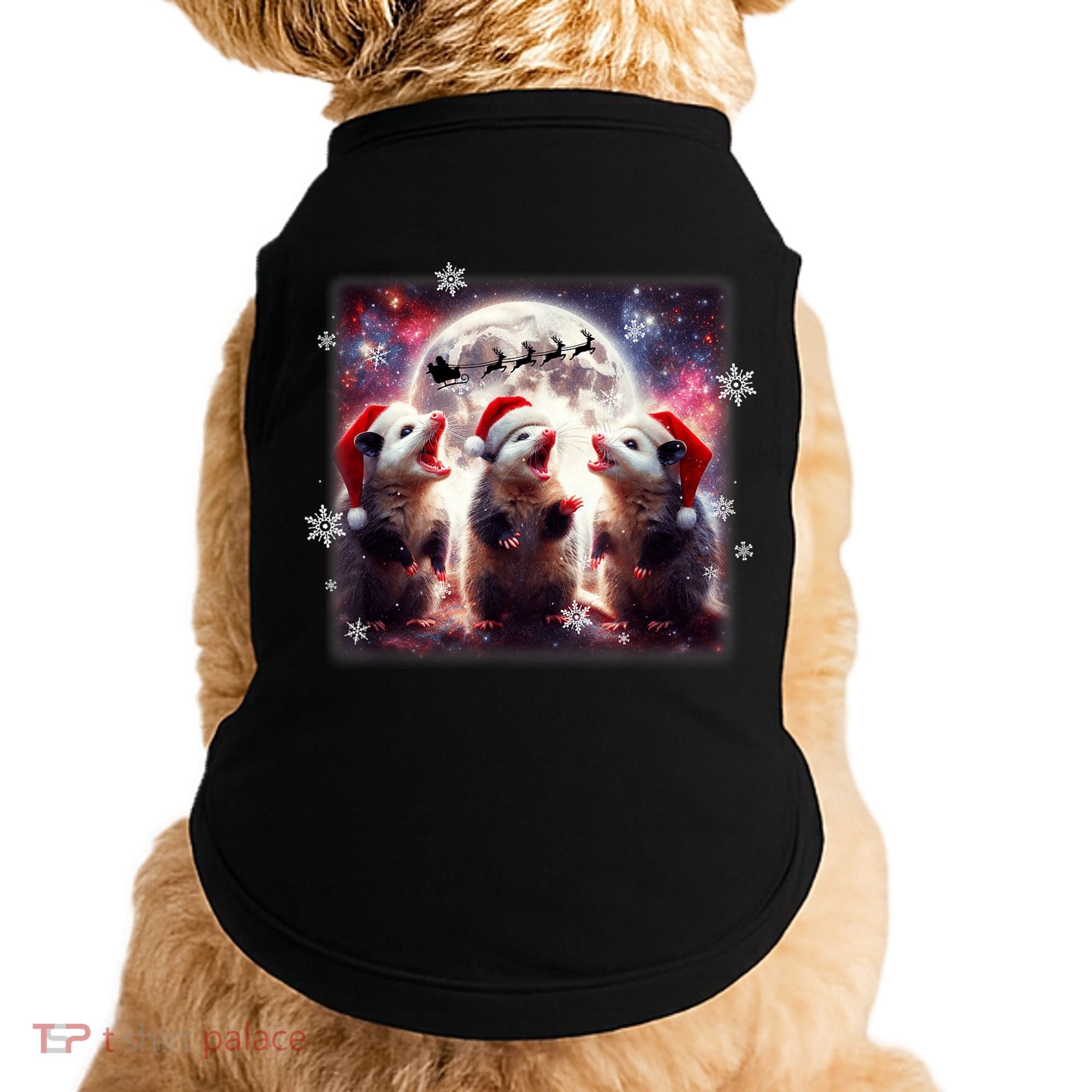 Funny Three Possum Moon Christmas Opossum Santa Hat Doggie Tank