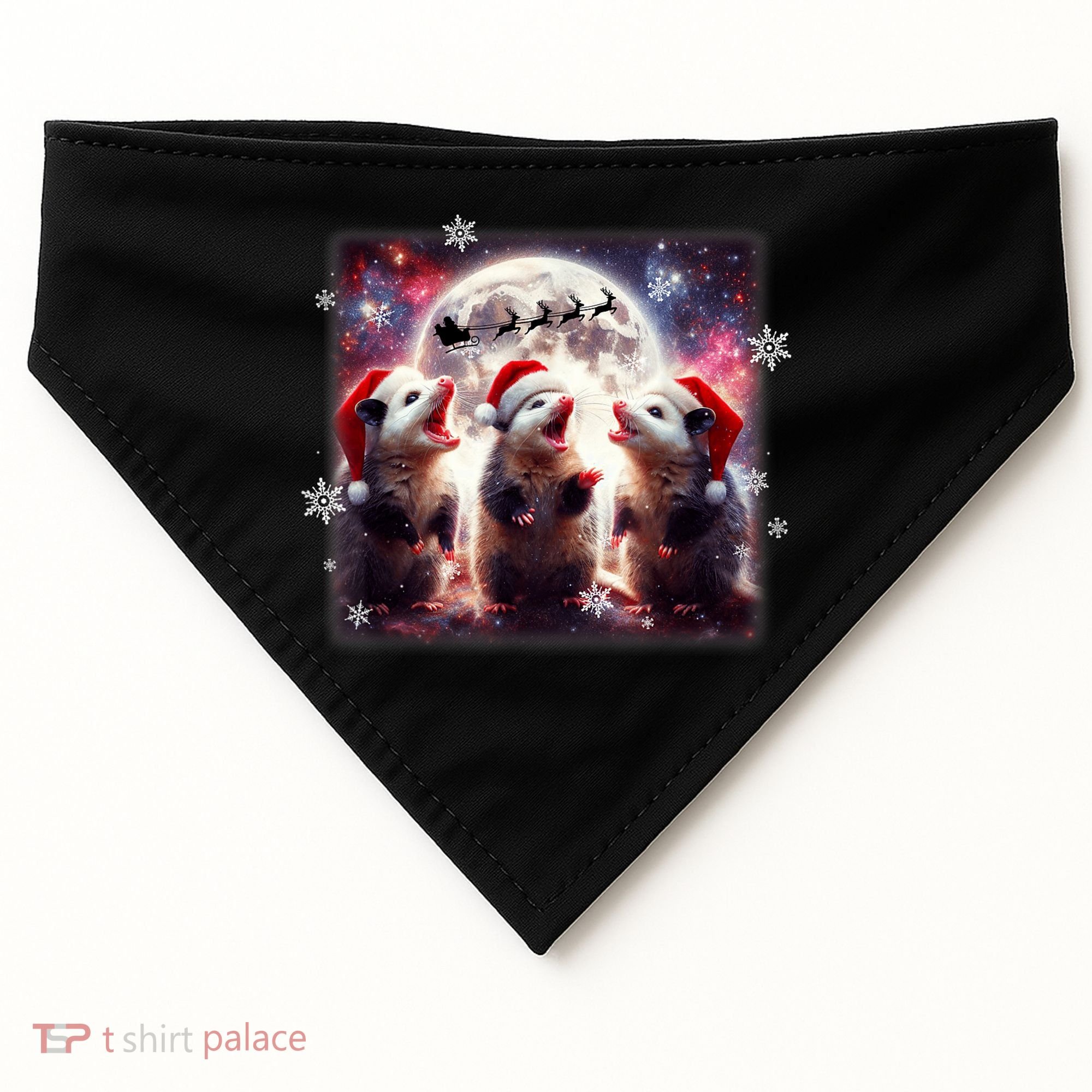Funny Three Possum Moon Christmas Opossum Santa Hat USA-Made Doggie Bandana