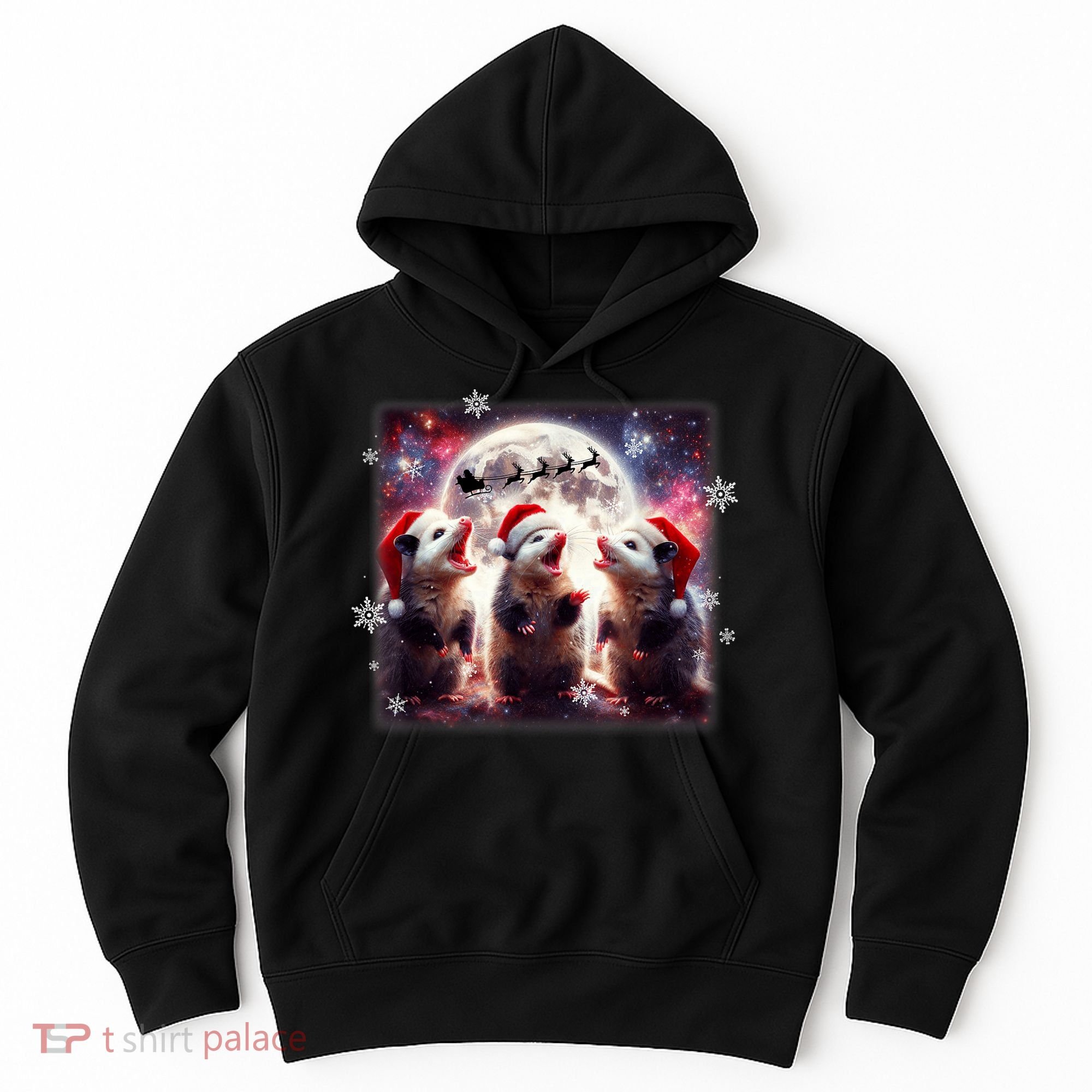 Funny Three Possum Moon Christmas Opossum Santa Hat Hoodie