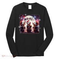 Funny Three Possum Moon Christmas Opossum Santa Hat Long Sleeve Shirt thumb 0