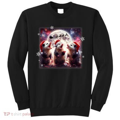 Funny Three Possum Moon Christmas Opossum Santa Hat Sweatshirt