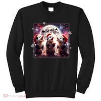 Funny Three Possum Moon Christmas Opossum Santa Hat Sweatshirt thumb 0