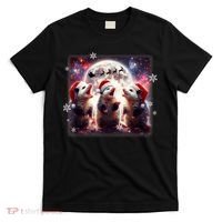 Funny Three Possum Moon Christmas Opossum Santa Hat T-Shirt thumb 0