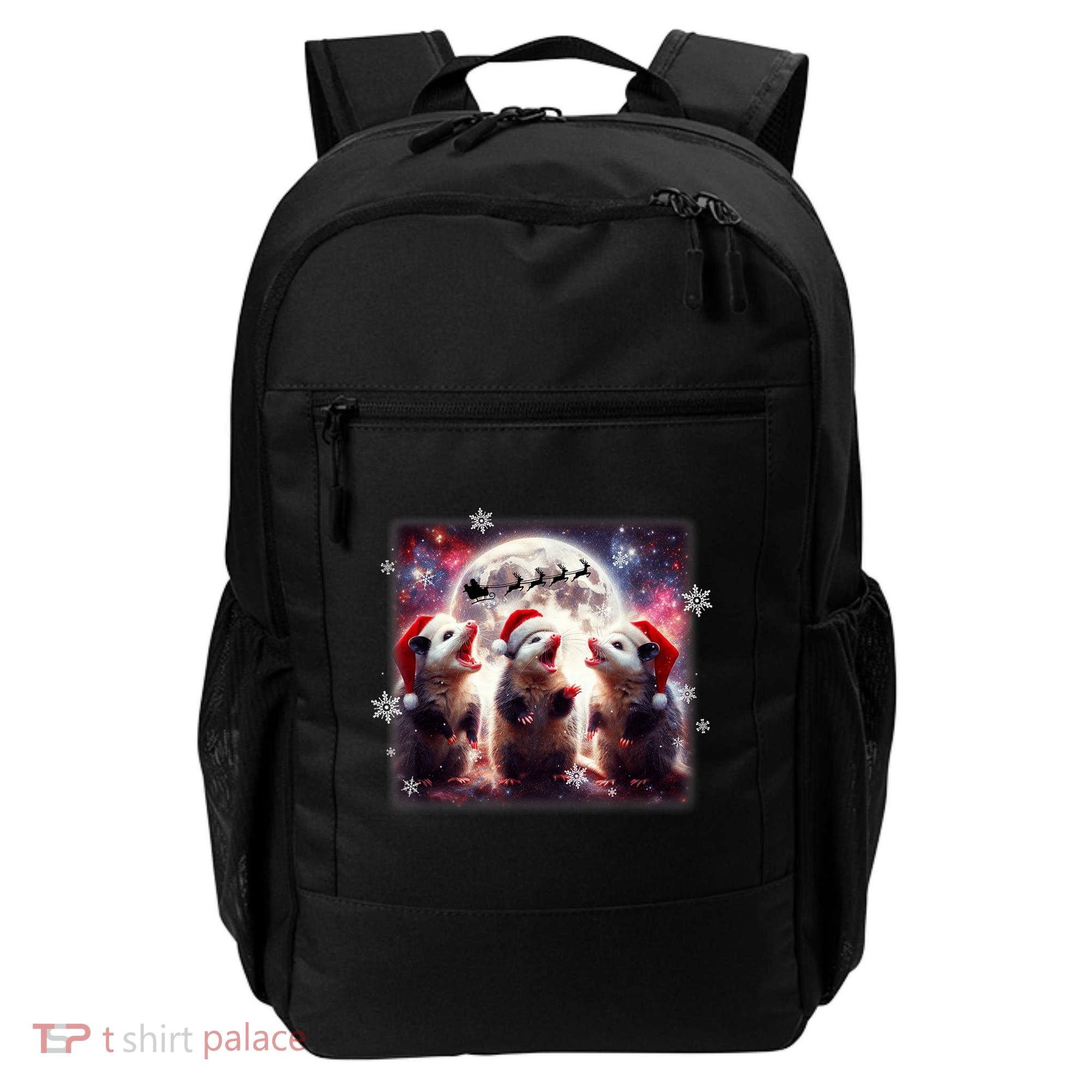 Funny Three Possum Moon Christmas Opossum Santa Hat Backpack