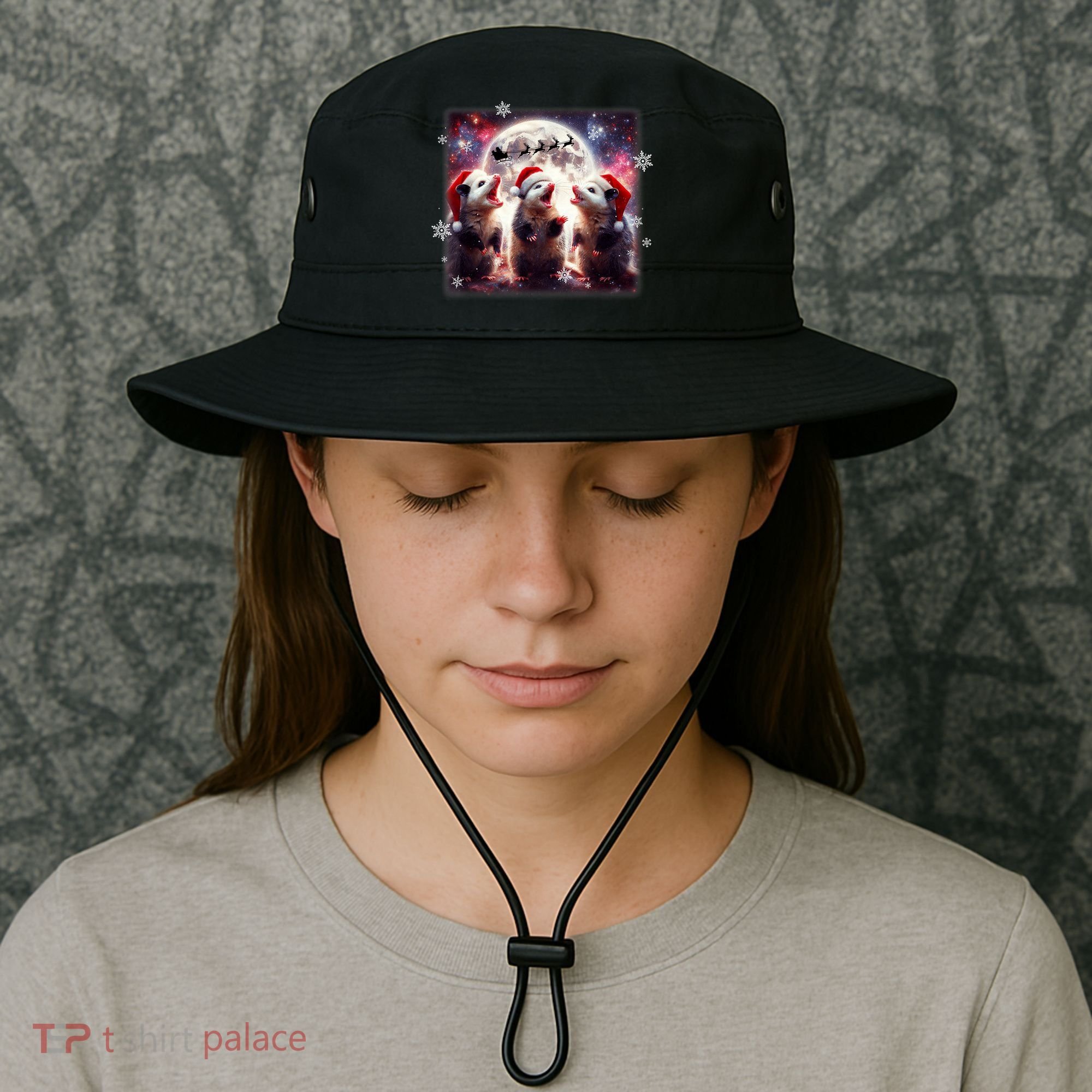 Funny Three Possum Moon Christmas Opossum Santa Hat Bucket Hat