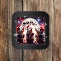 Funny Three Possum Moon Christmas Opossum Santa Hat Coaster thumb 0