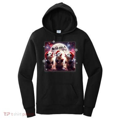 Funny Three Possum Moon Christmas Opossum Santa Hat Women's Hoodie
