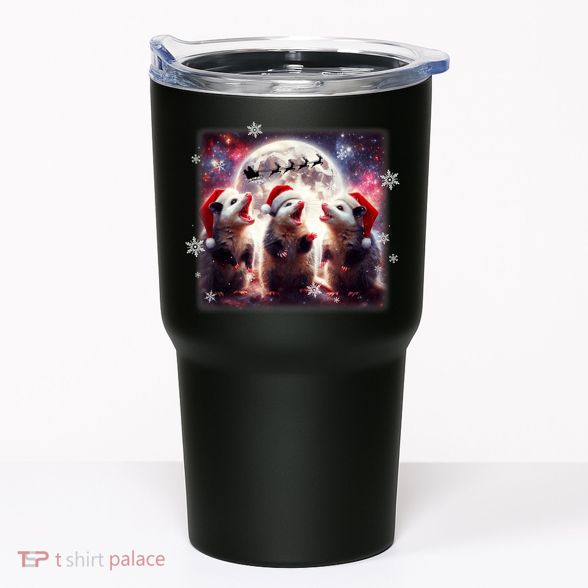 Funny Three Possum Moon Christmas Opossum Santa Hat Tumbler