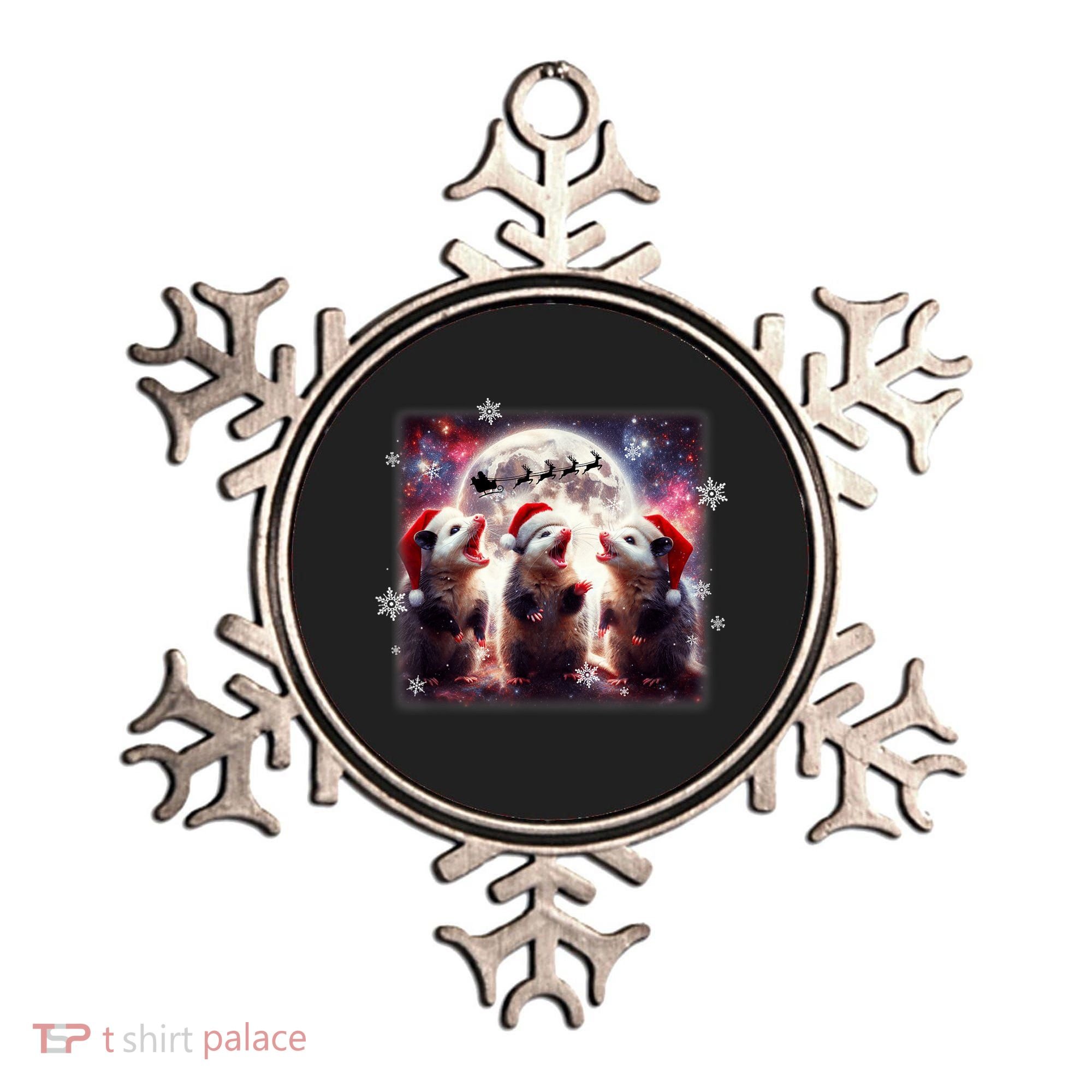 Funny Three Possum Moon Christmas Opossum Santa Hat Ornament