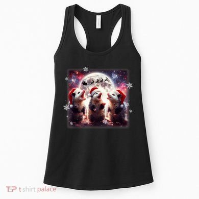 Funny Three Possum Moon Christmas Opossum Santa Hat Women's Tank Top