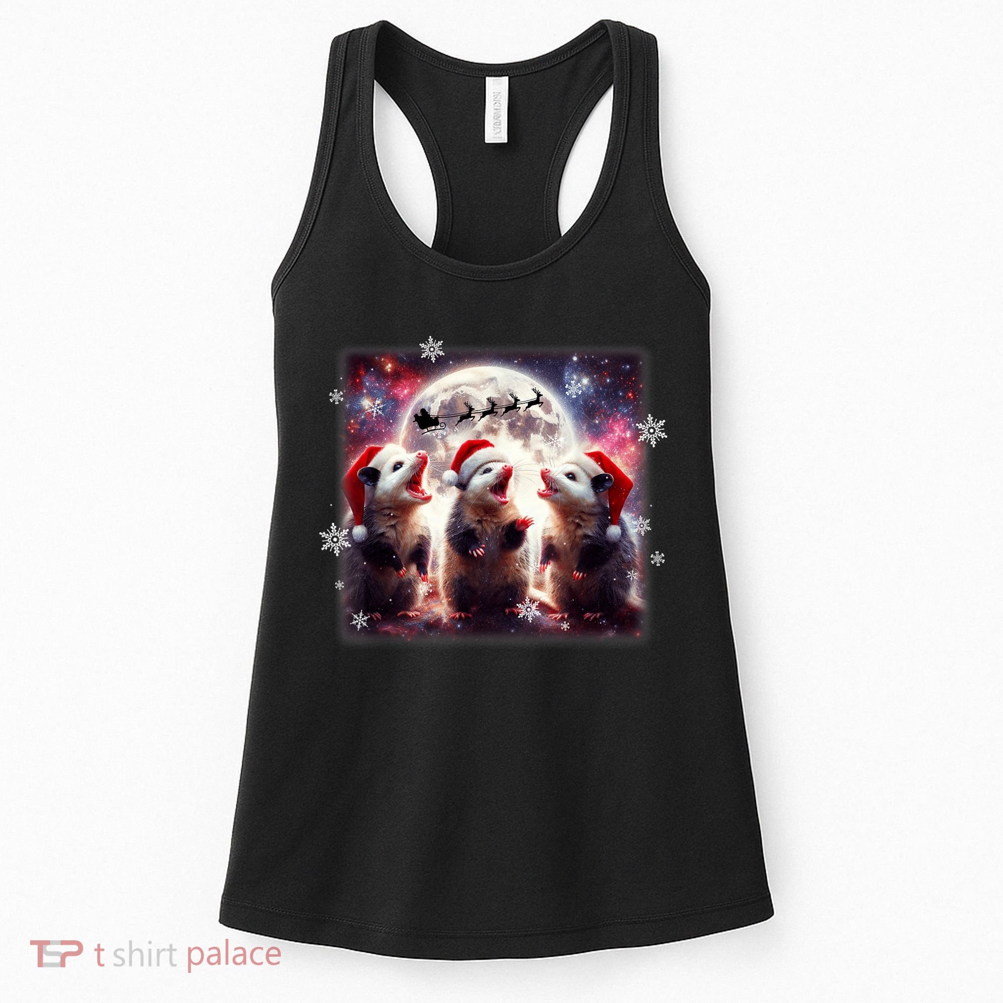 Funny Three Possum Moon Christmas Opossum Santa Hat Women's Tank Top