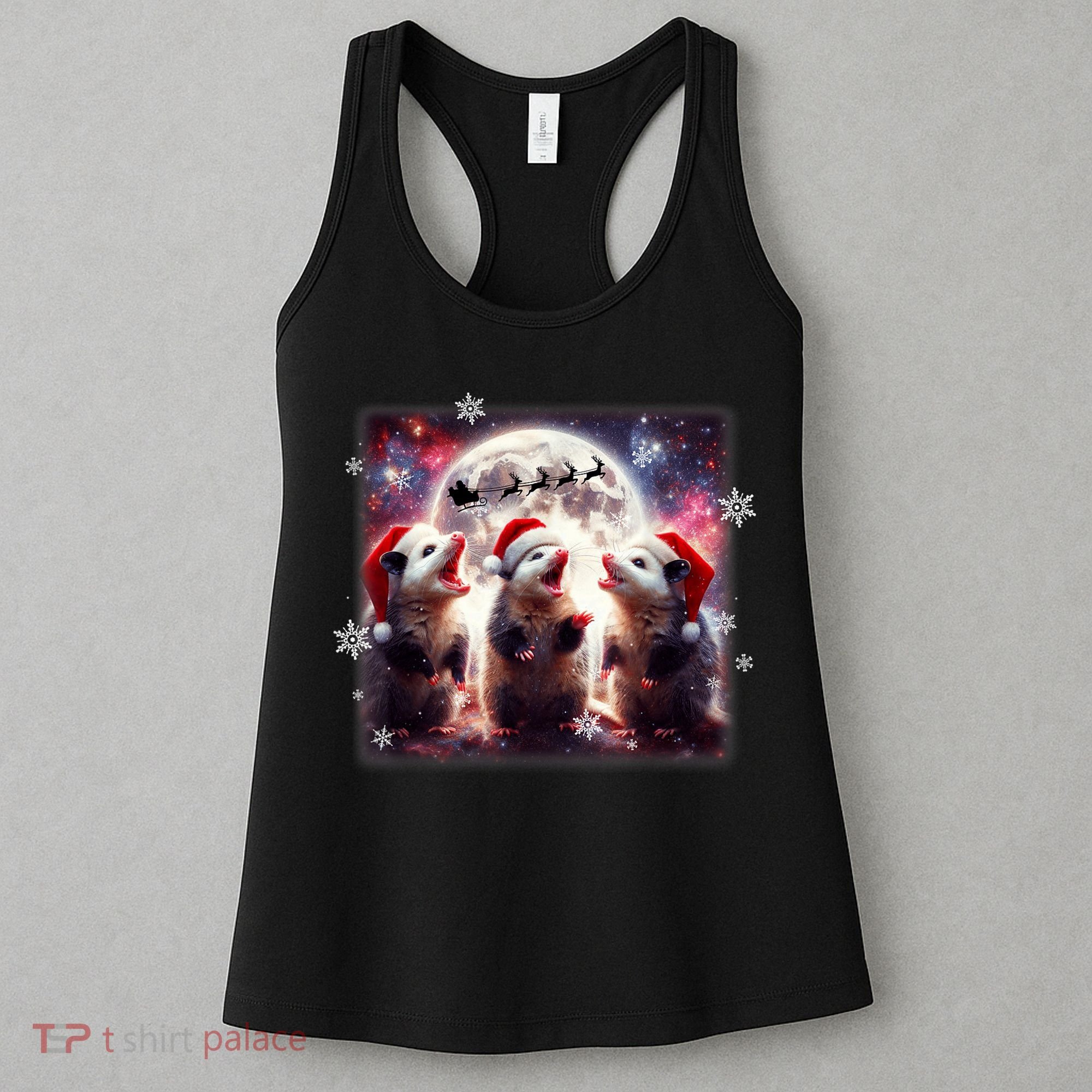 Funny Three Possum Moon Christmas Opossum Santa Hat Women's Tank Top