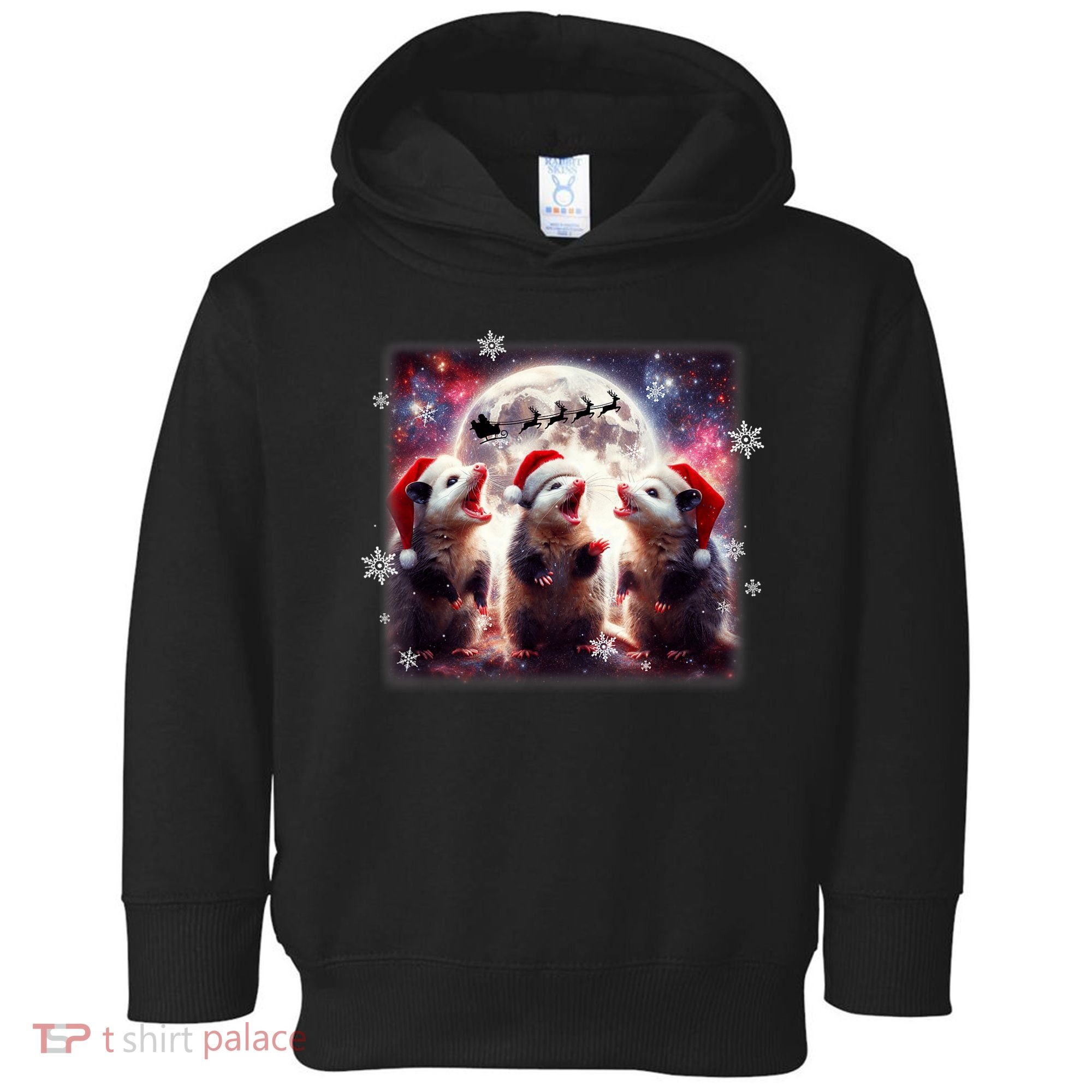 Funny Three Possum Moon Christmas Opossum Santa Hat Toddler Hoodie