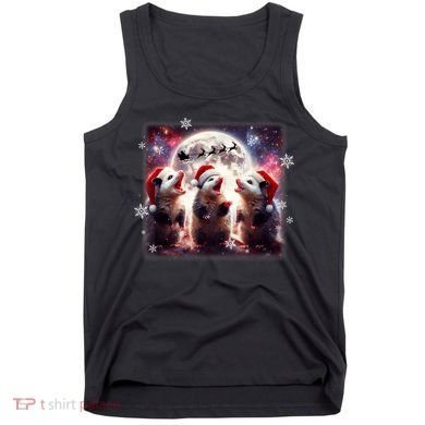 Funny Three Possum Moon Christmas Opossum Santa Hat Tank Top