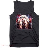 Funny Three Possum Moon Christmas Opossum Santa Hat Tank Top thumb 0