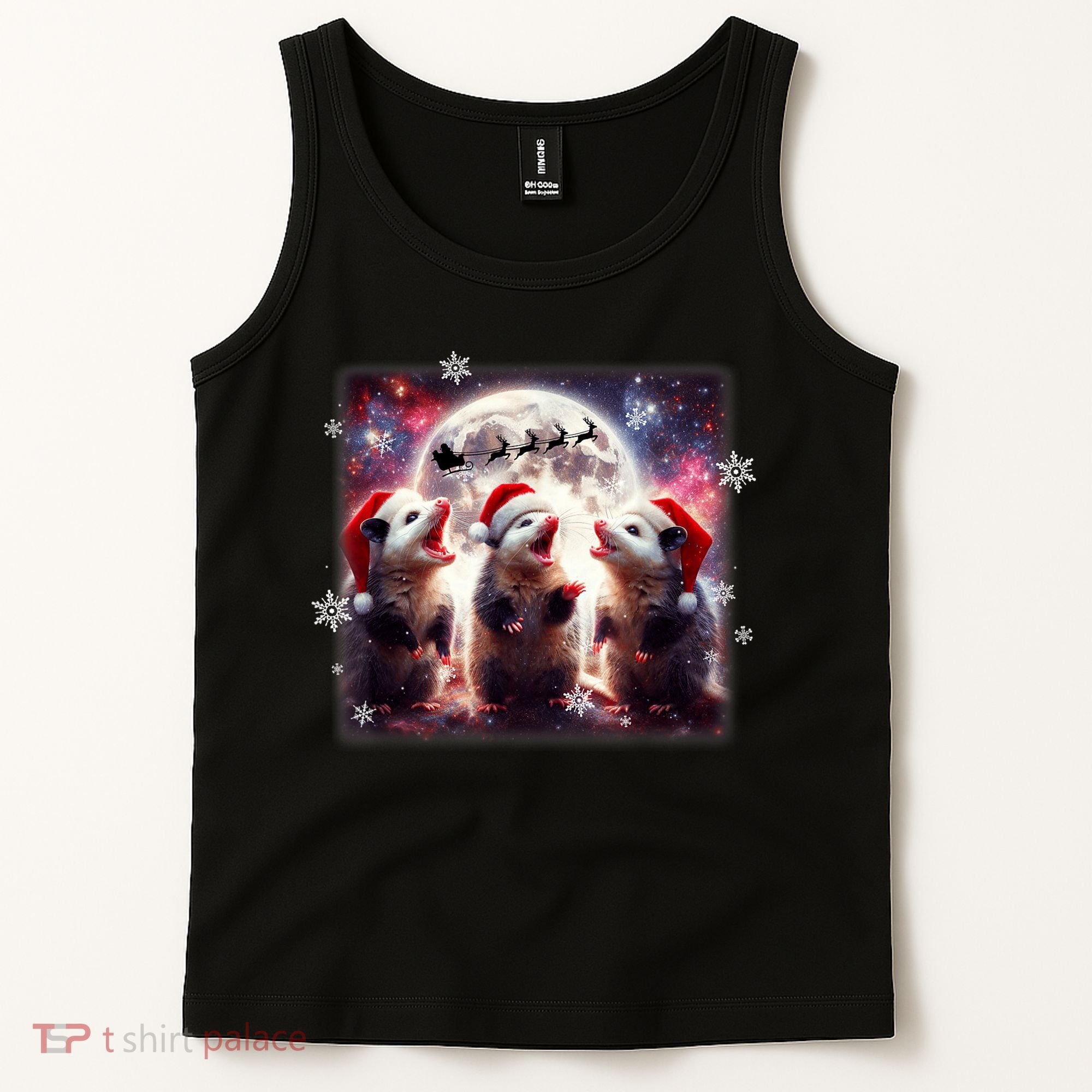 Funny Three Possum Moon Christmas Opossum Santa Hat Tank Top
