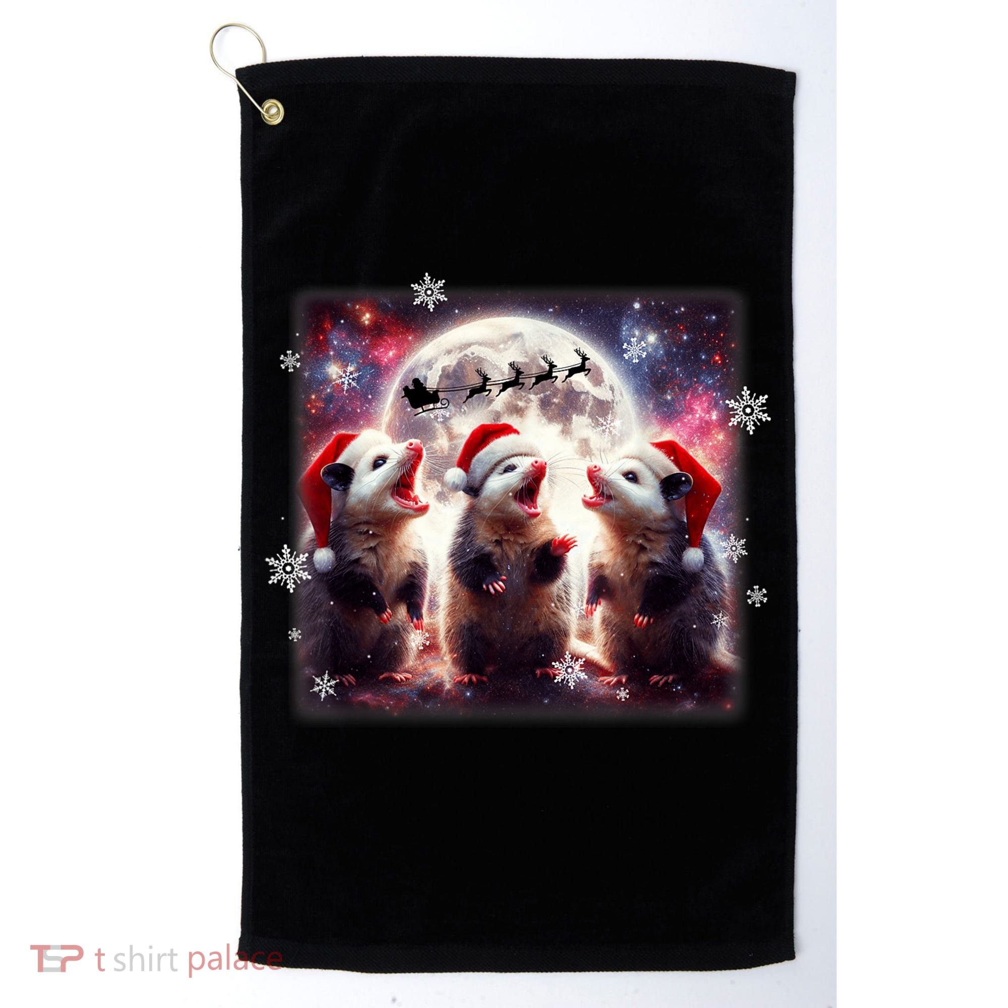 Funny Three Possum Moon Christmas Opossum Santa Hat Golf Towel