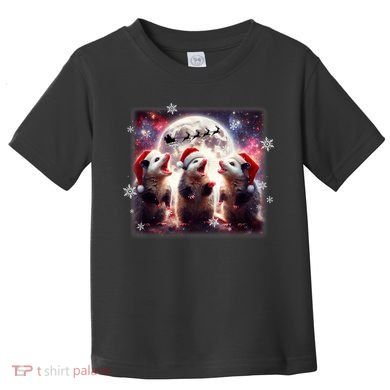 Funny Three Possum Moon Christmas Opossum Santa Hat Toddler T-Shirt