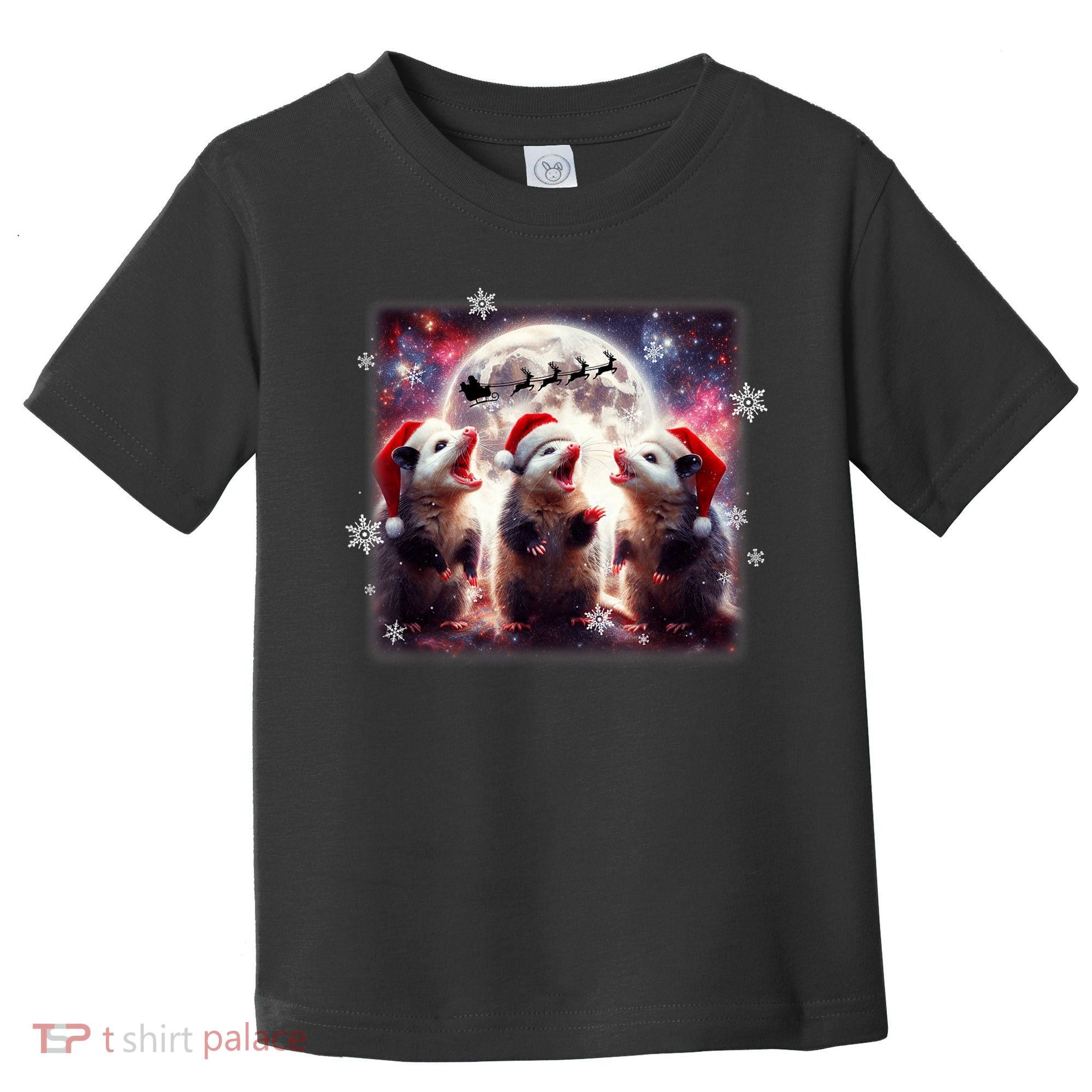 Funny Three Possum Moon Christmas Opossum Santa Hat Toddler T-Shirt
