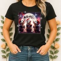 Funny Three Possum Moon Christmas Opossum Santa Hat Women's T-Shirt thumb 2