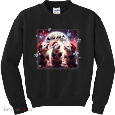 Funny Three Possum Moon Christmas Opossum Santa Hat Kids Sweatshirt