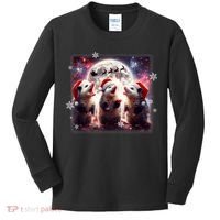 Funny Three Possum Moon Christmas Opossum Santa Hat Kids Long Sleeve Shirt thumb 0