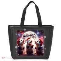 Funny Three Possum Moon Christmas Opossum Santa Hat Tote Bag thumb 0