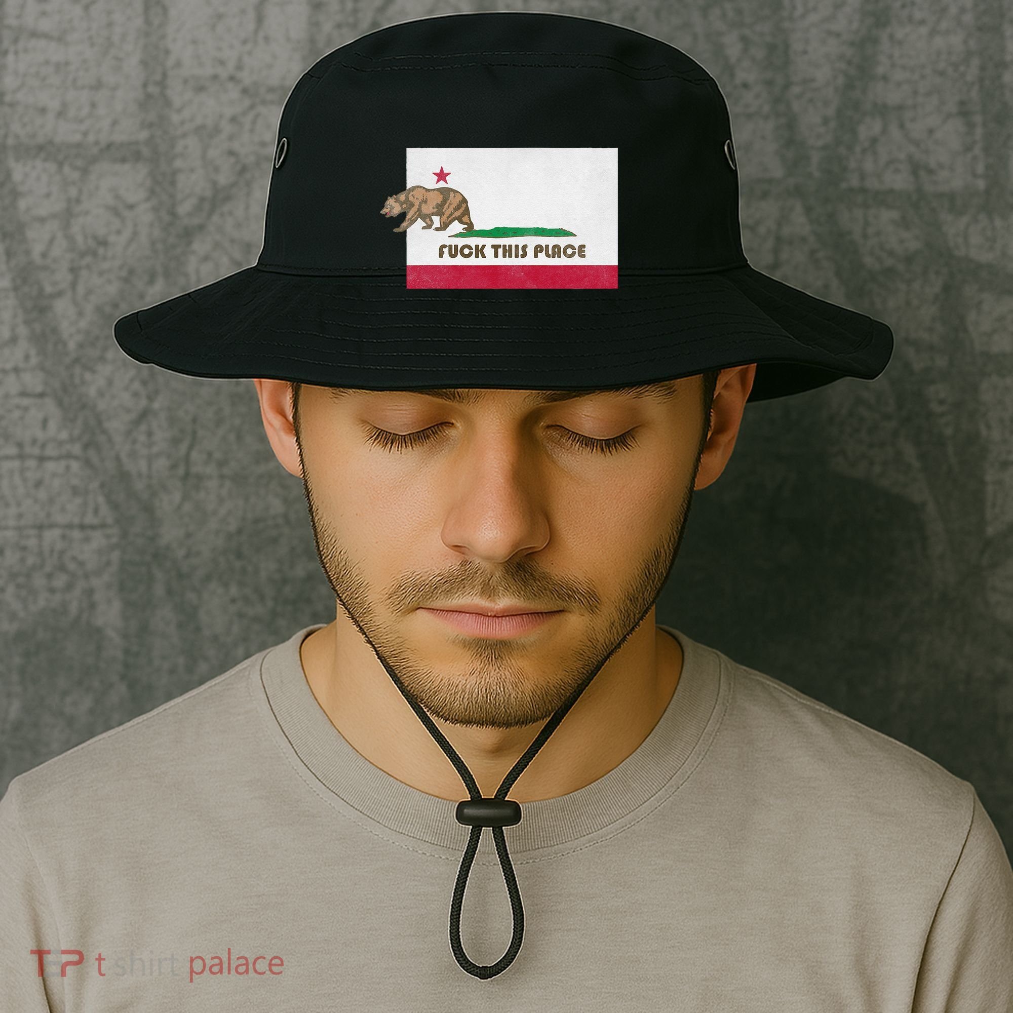 Fuck This Place California Republic Flag Funny The Bear Bucket Hat