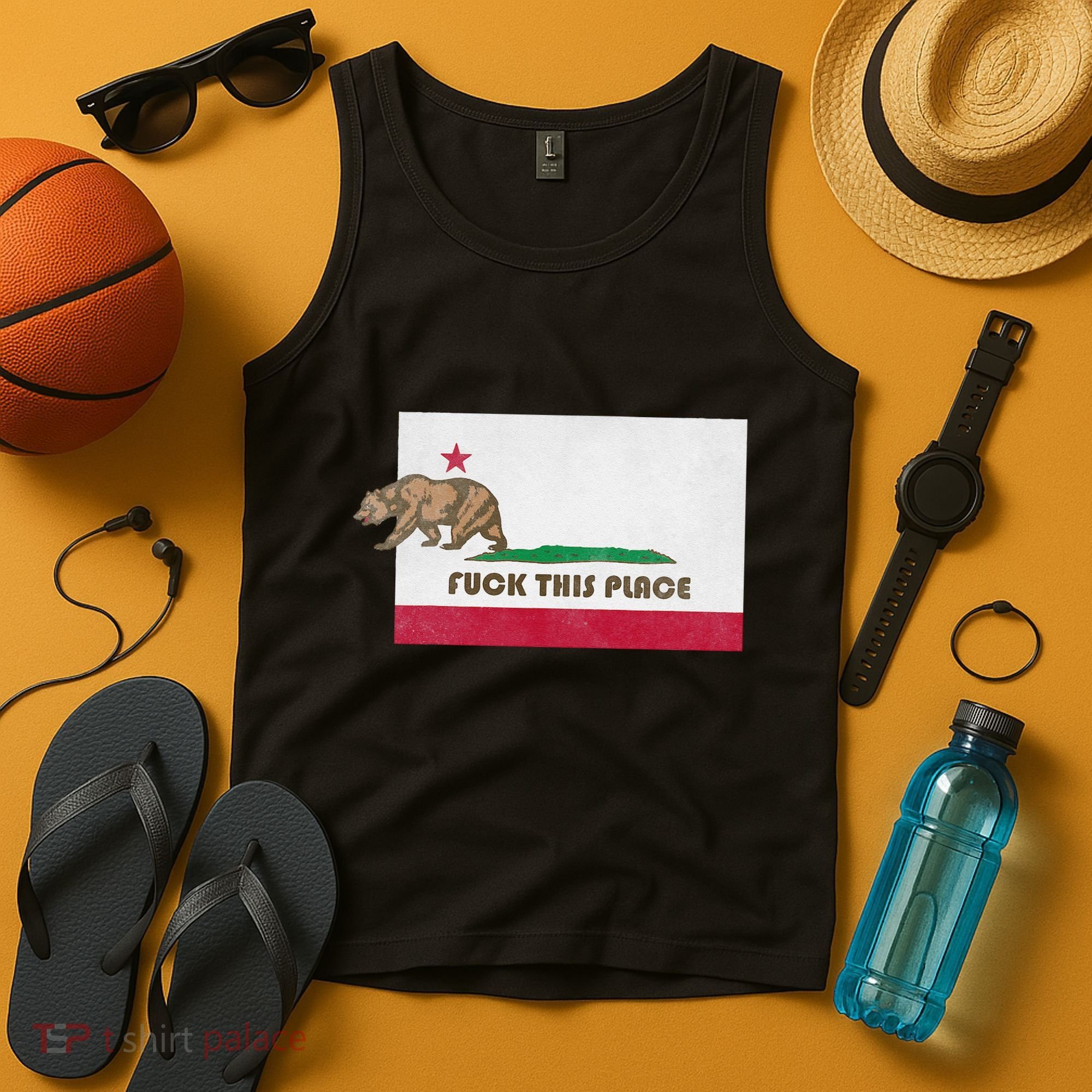 Fuck This Place California Republic Flag Funny The Bear Tank Top