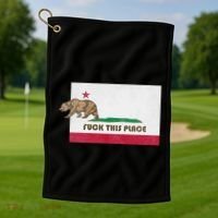 Fuck This Place California Republic Flag Funny The Bear Golf Towel thumb 1