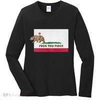 Fuck This Place California Republic Flag Funny The Bear Women's Long Sleeve Shirt thumb 0