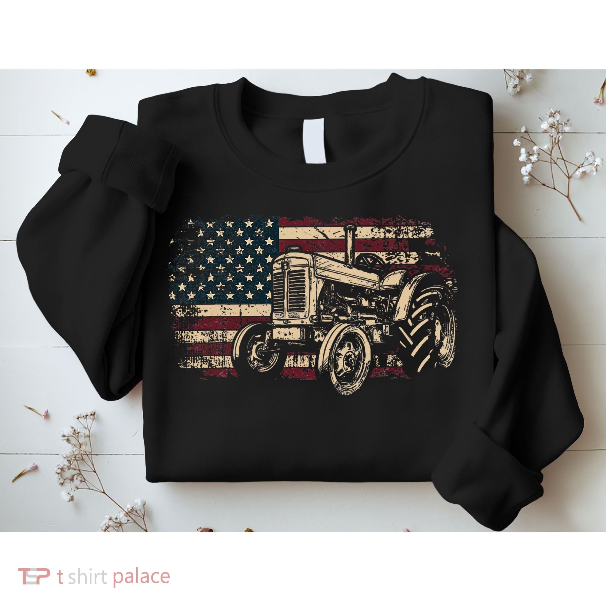 Farm Tractor Proud Farmer Patriotic American Flag Tractor Sweatshirt