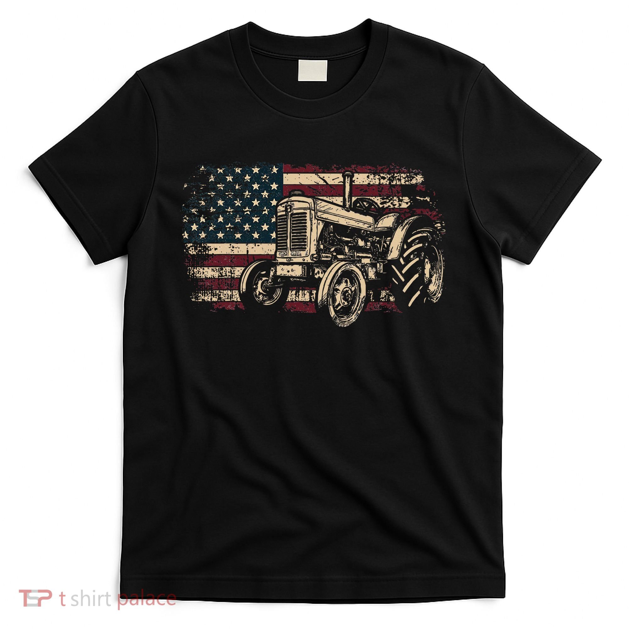 Farm Tractor Proud Farmer Patriotic American Flag Tractor T-Shirt