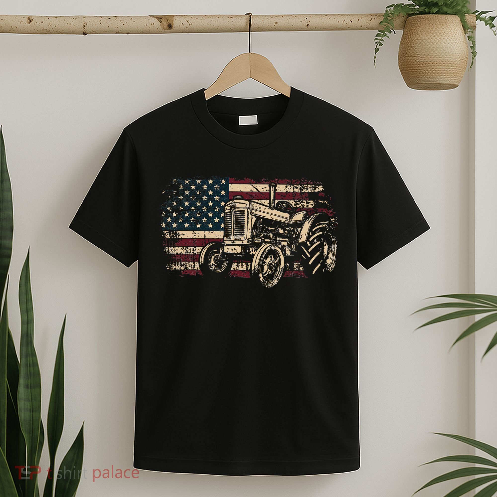Farm Tractor Proud Farmer Patriotic American Flag Tractor T-Shirt