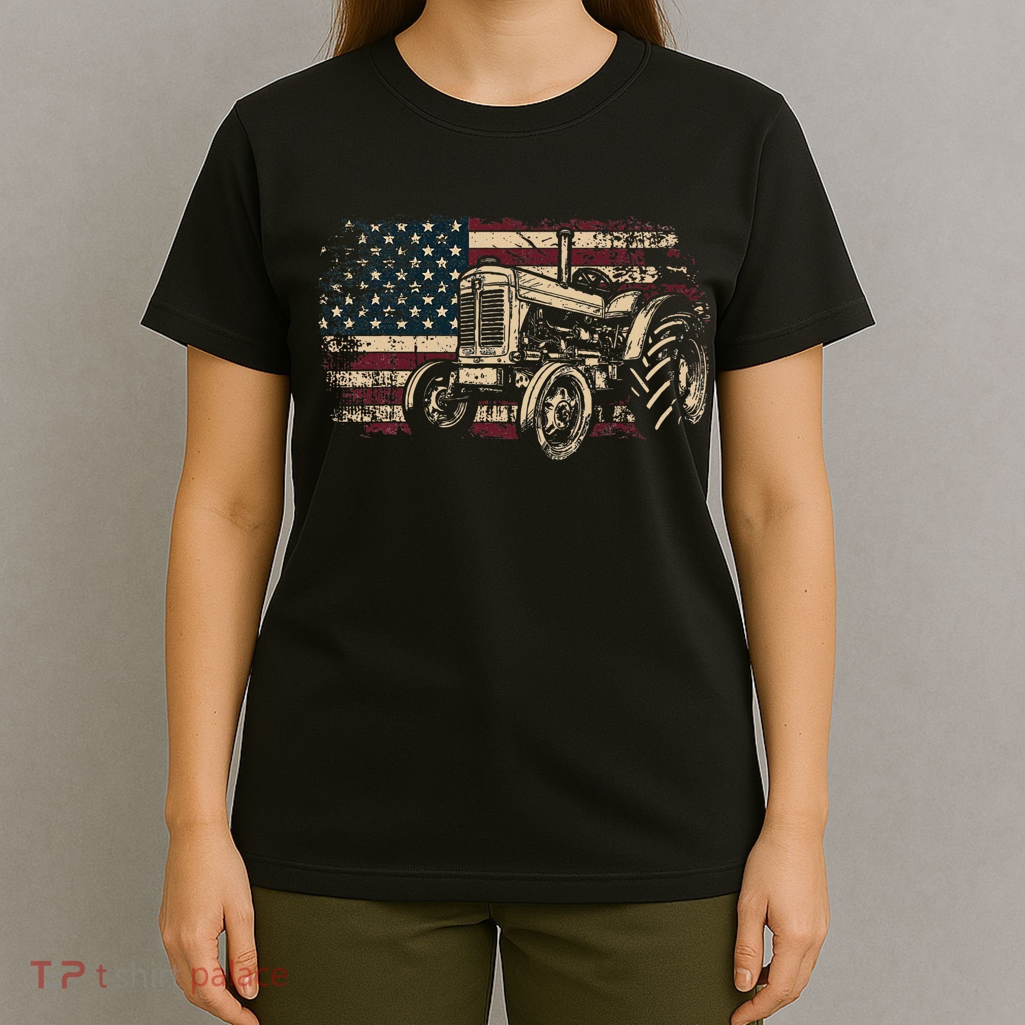 Farm Tractor Proud Farmer Patriotic American Flag Tractor T-Shirt