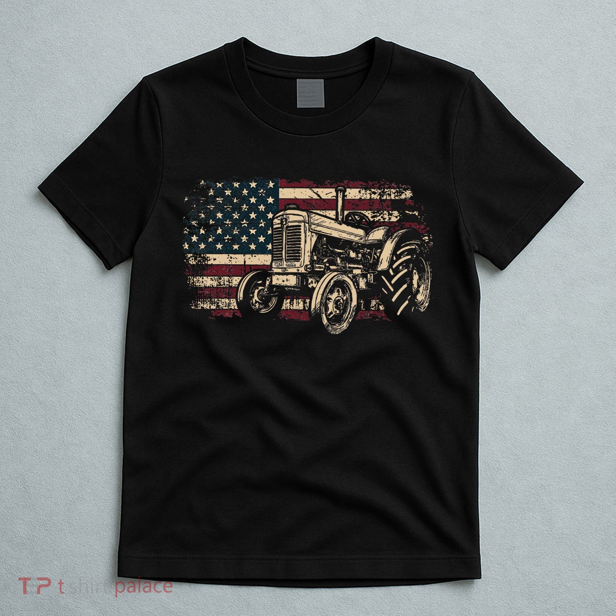 Farm Tractor Proud Farmer Patriotic American Flag Tractor T-Shirt