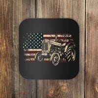 Farm Tractor Proud Farmer Patriotic American Flag Tractor Coaster thumb 0